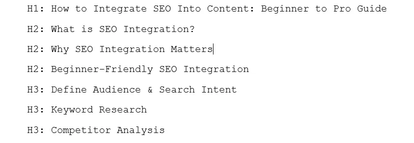 How do you integrate SEO into Content: Structure H1, H2, H3 headings
